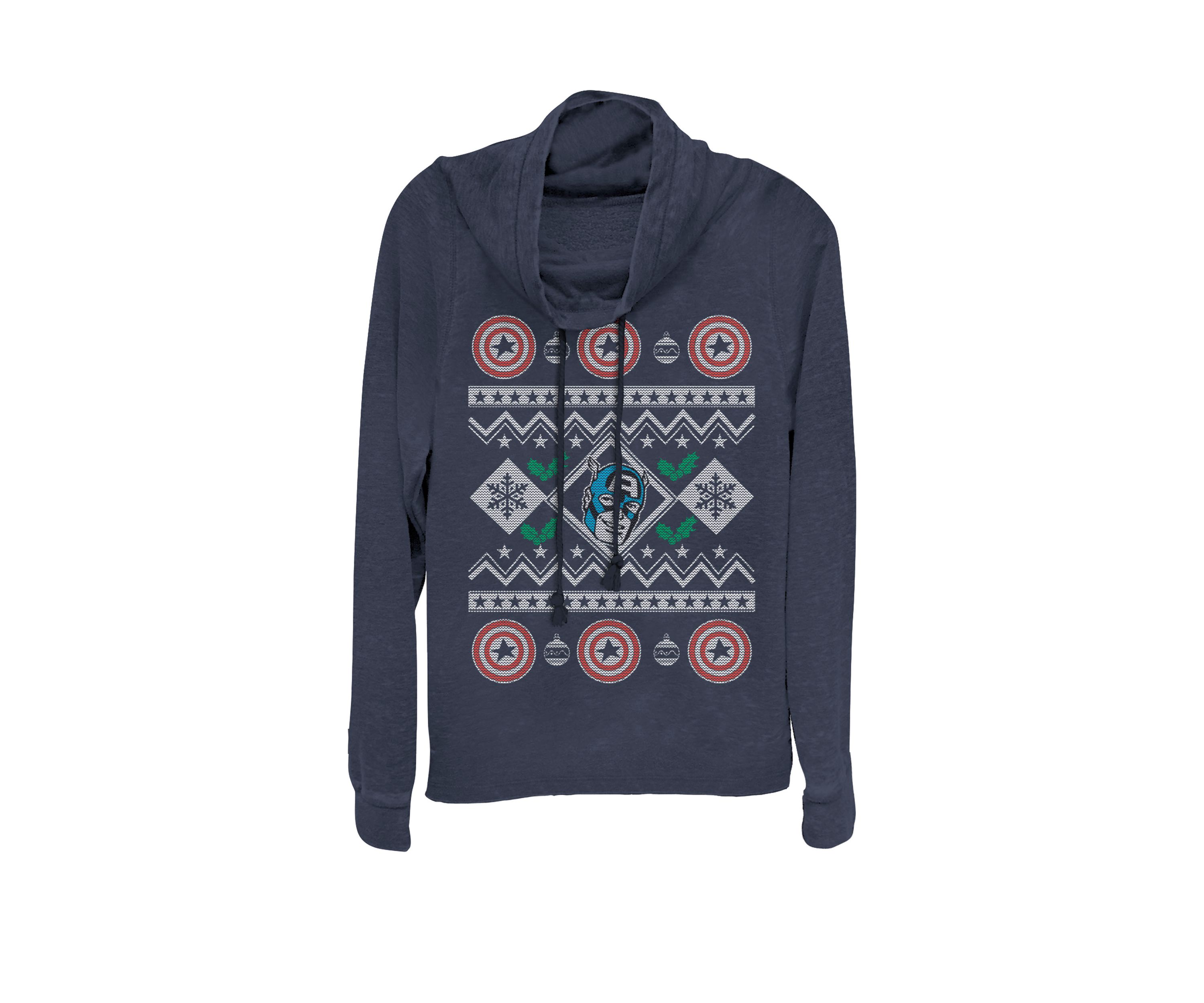 Christmas Captain America Ugly Sweater Print Cowl Neck Graphic Pullover