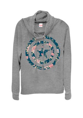 Marvel Women's Captain America Floral Print Cowl Neck Graphic Pullover