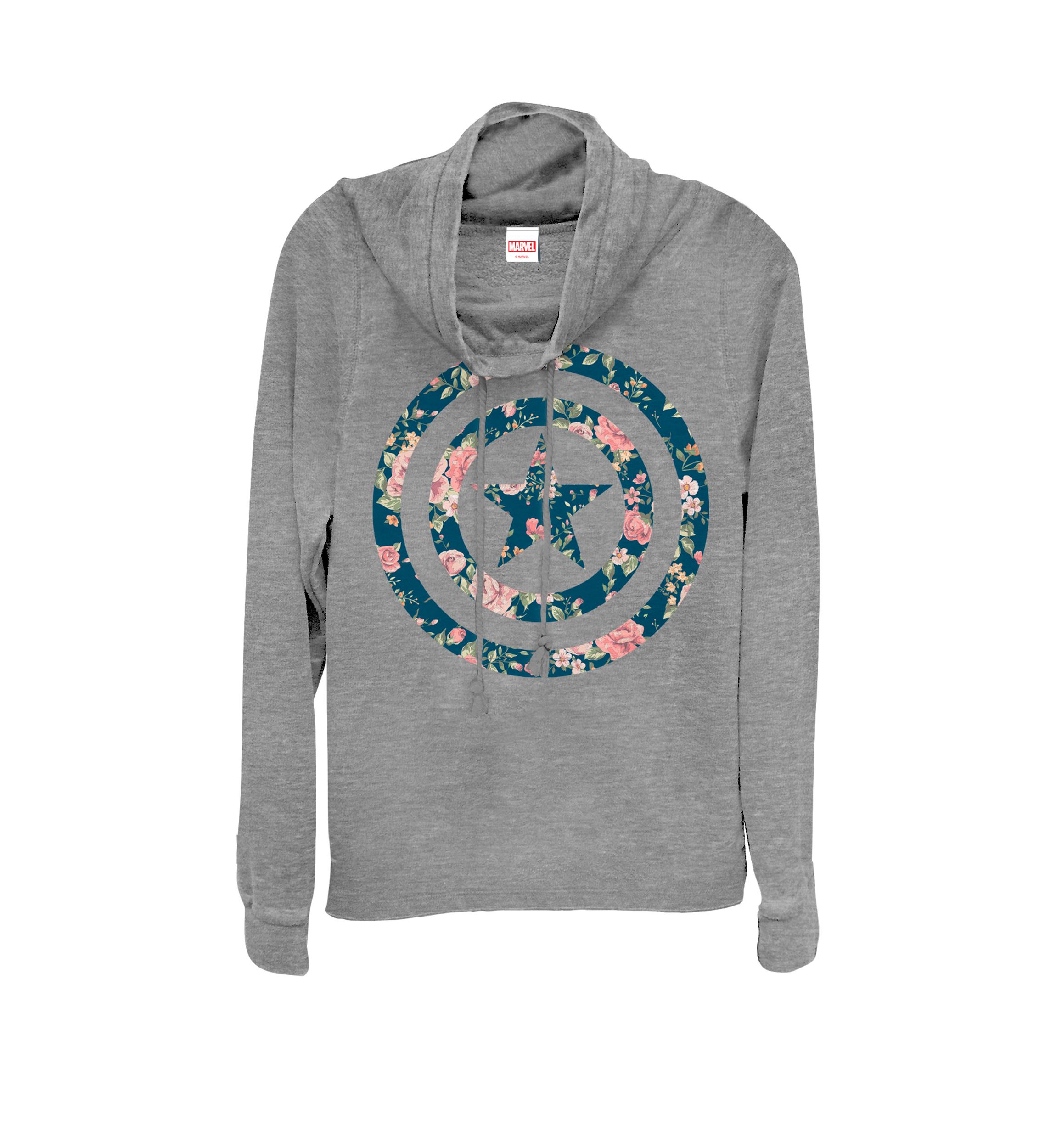 Captain America Floral Print Cowl Neck Graphic Pullover