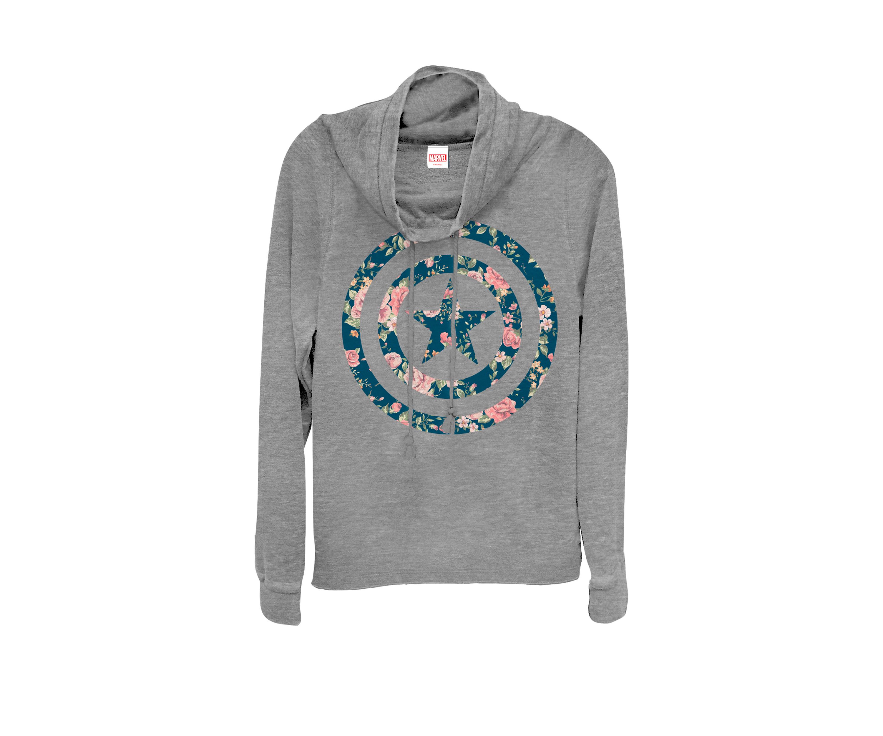 Captain America Floral Print Cowl Neck Graphic Pullover