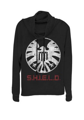 Marvel Women's Agents of SHIELD Distressed Logo Cowl Neck Graphic Pullover, Black, XSmall