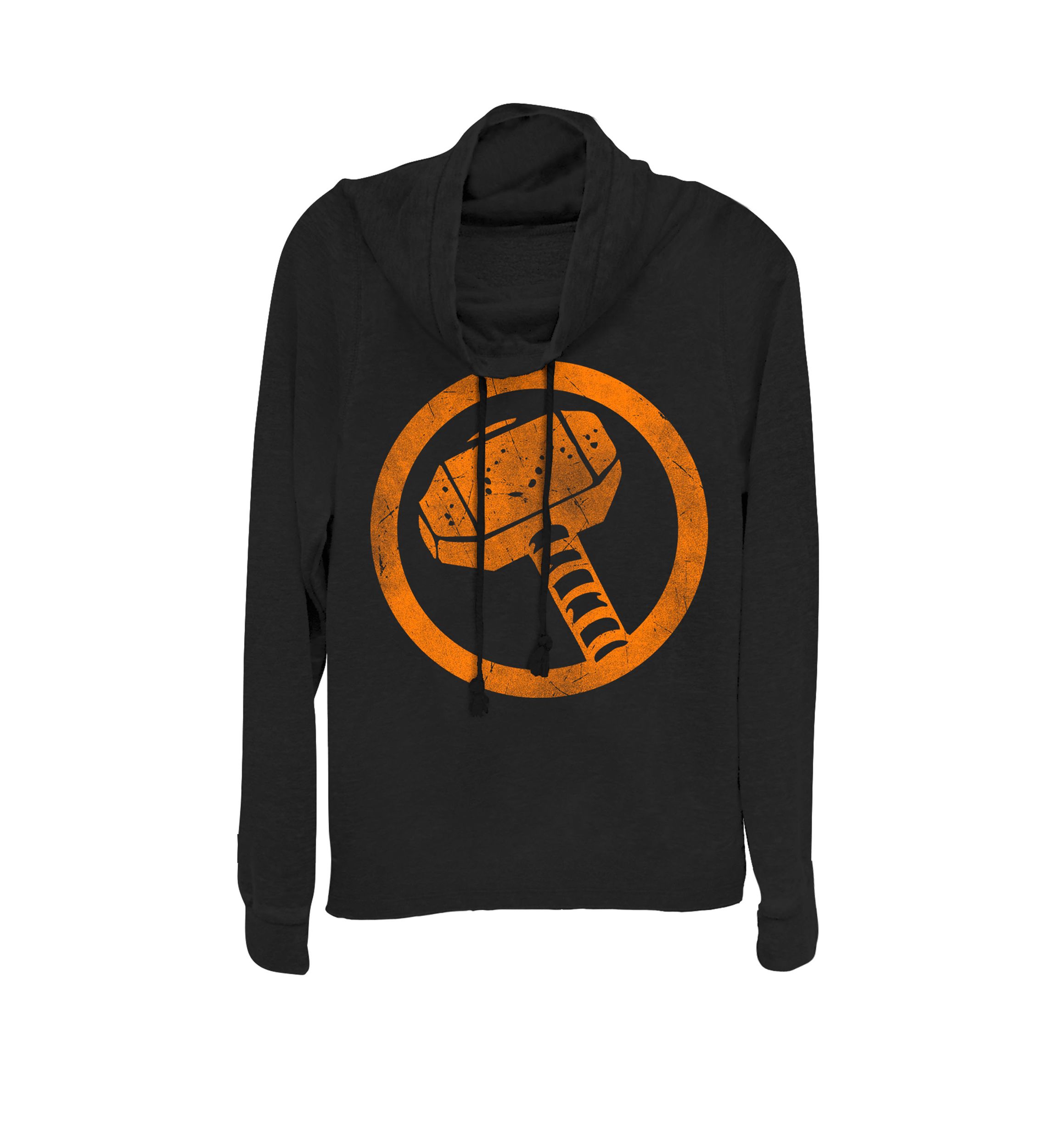 Thor Hammer Logo Orange Tonal Cut Out Cowl Neck Graphic Pullover