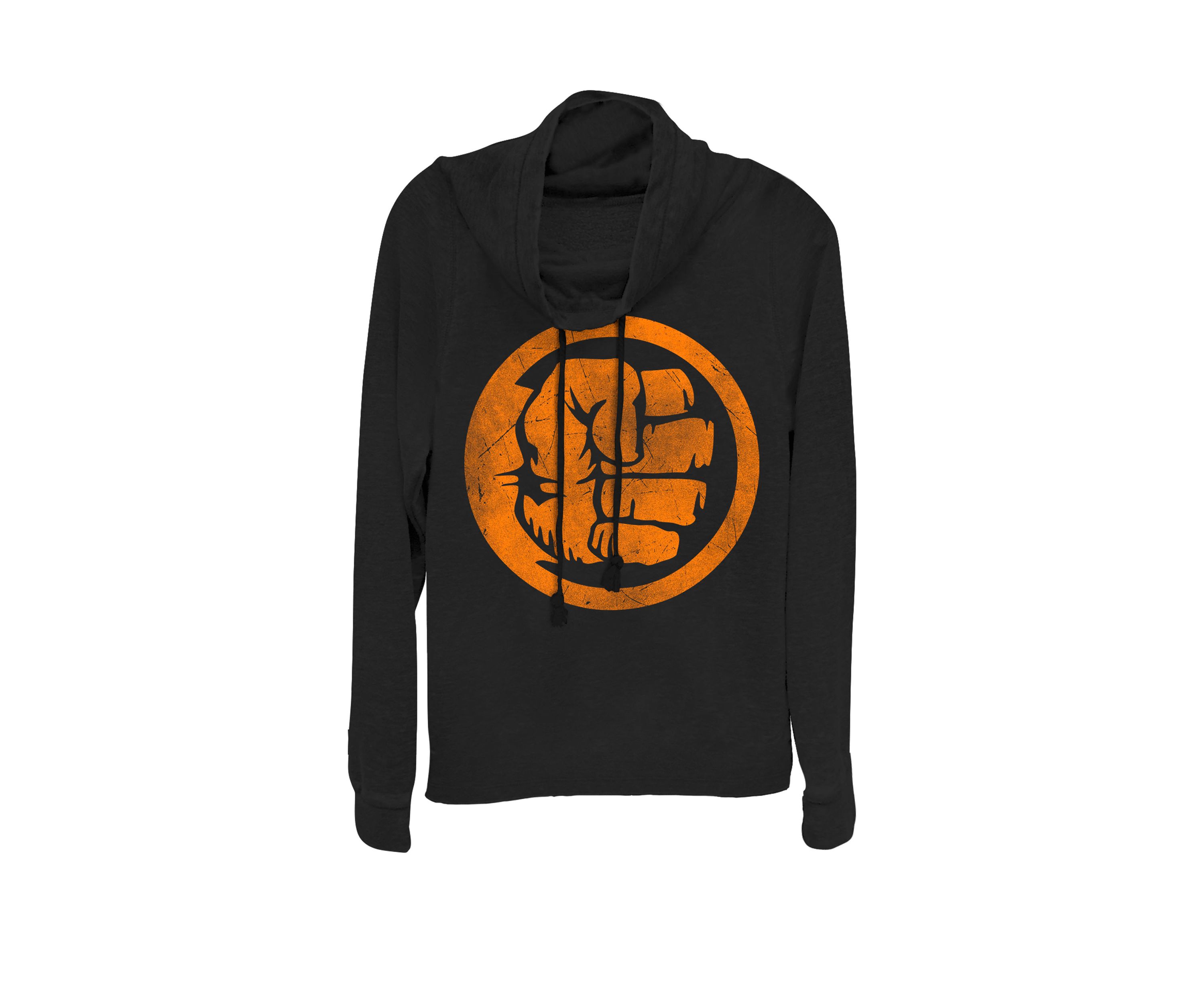 Hulk Logo Orange Tonal Cut Out Halloween Cowl Neck Graphic Pullover