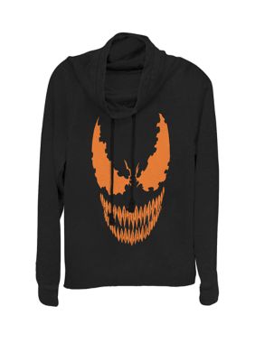 Marvel Women's Venom Tonal Orange Pumpkin Cut Out Cowl Neck Graphic Pullover, Black, XSmall