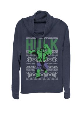 Marvel Women's Hulk Holiday Ugly Sweater Print Cowl Neck Graphic Pullover