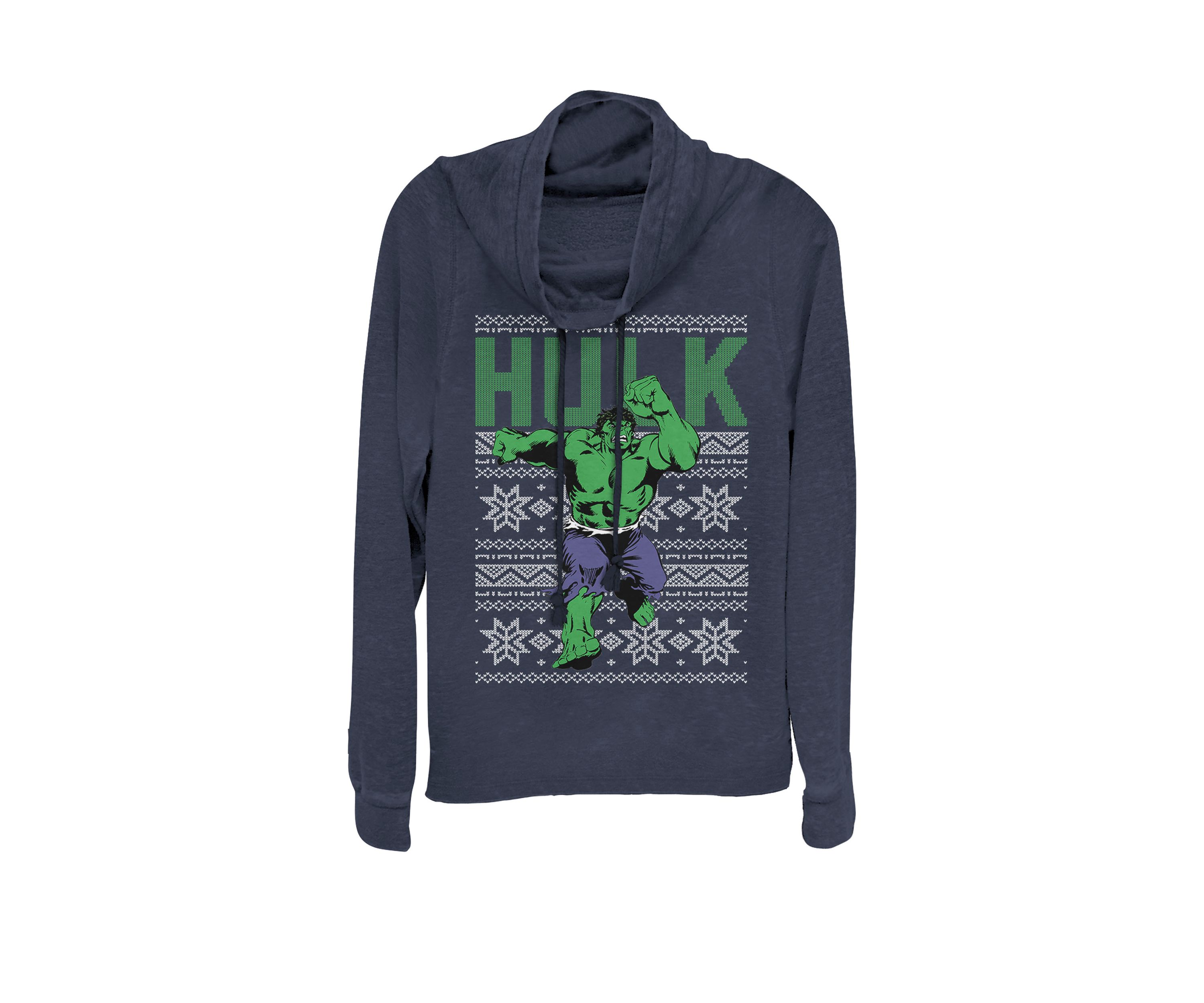 Hulk Holiday Ugly Sweater Print Cowl Neck Graphic Pullover