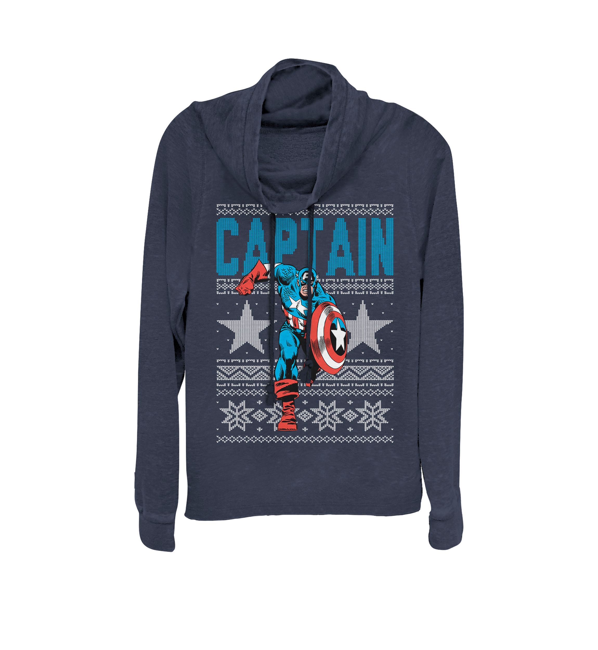 Captain America Running Pose Ugly Sweater Cowl Neck Graphic Pullover