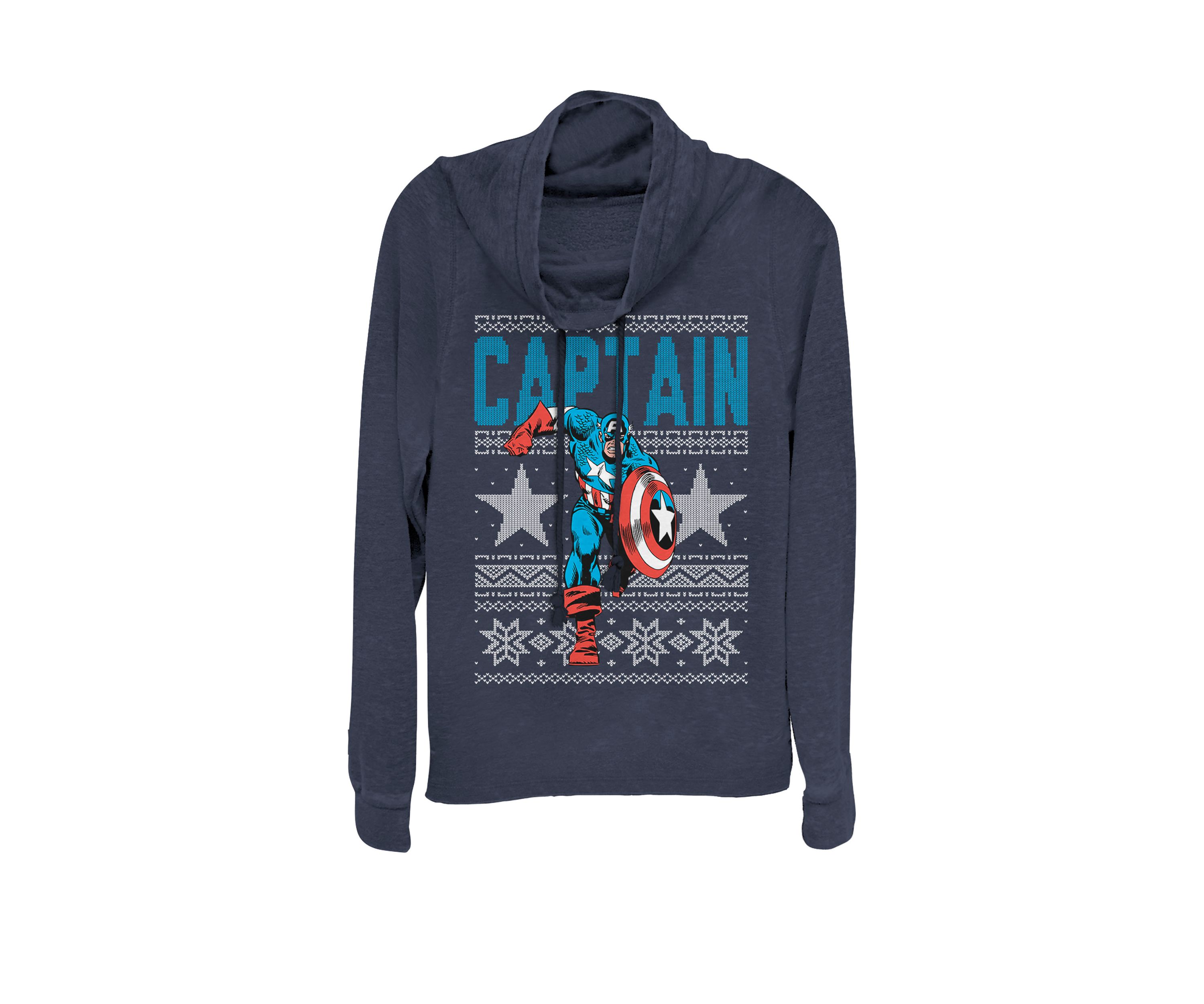 Captain America Running Pose Ugly Sweater Cowl Neck Graphic Pullover