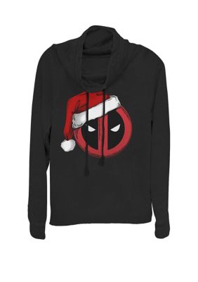 Marvel Women's Deadpool Santa Hat Mask Logo Cowl Neck Graphic Pullover, Black, XSmall