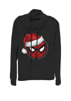 Marvel Women's Spider-Man Santa Hat Mask Logo Cowl Neck Graphic Pullover, Black, XSmall
