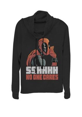 Marvel Women's Deadpool SSHHHH No One Cares Whisper Cowl Neck Graphic Pullover, Black, XSmall