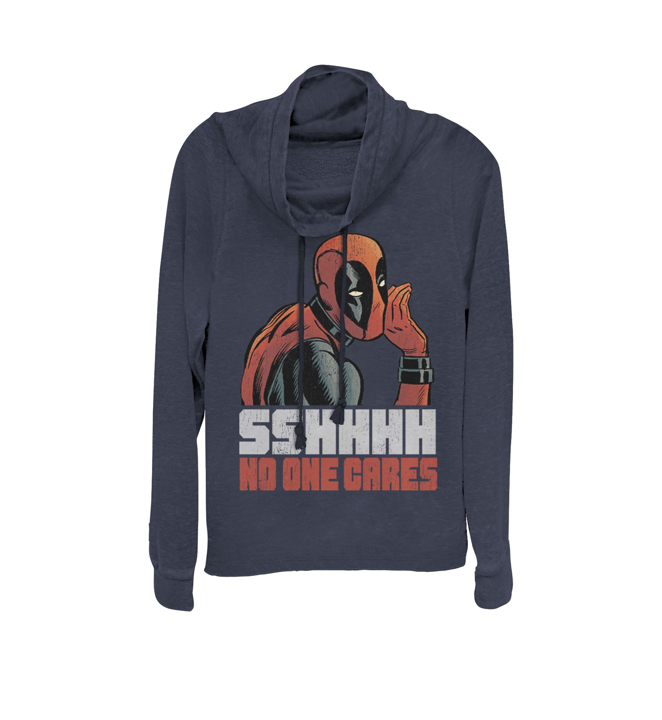 Deadpool SSHHHH No One Cares Whisper Cowl Neck Graphic Pullover