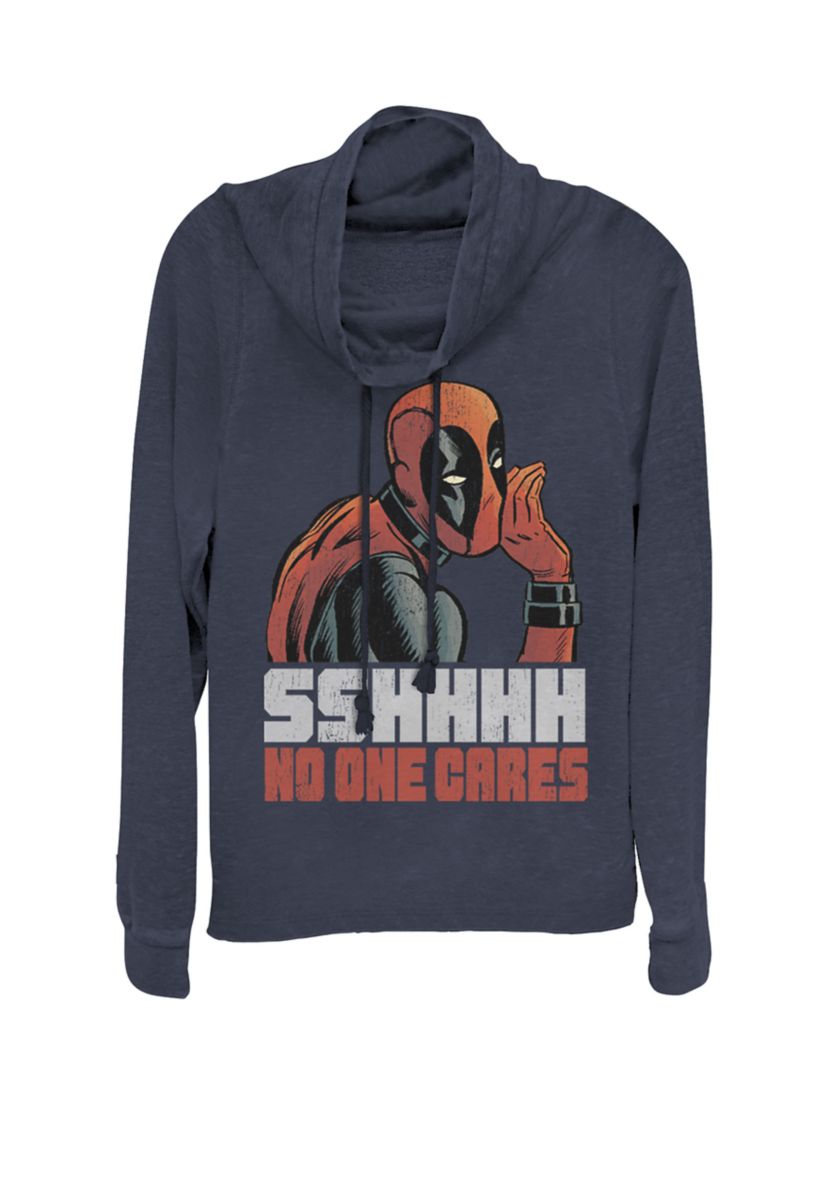 Deadpool SSHHHH No One Cares Whisper Cowl Neck Graphic Pullover
