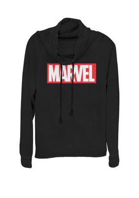 Marvel Women's Classic Bold Logo Cowl Neck Graphic Pullover, Black, XSmall
