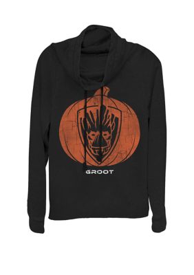 Marvel Women's Guardians Groot Pumpkin Halloween Cowl Neck Graphic Pullover, Black, XSmall