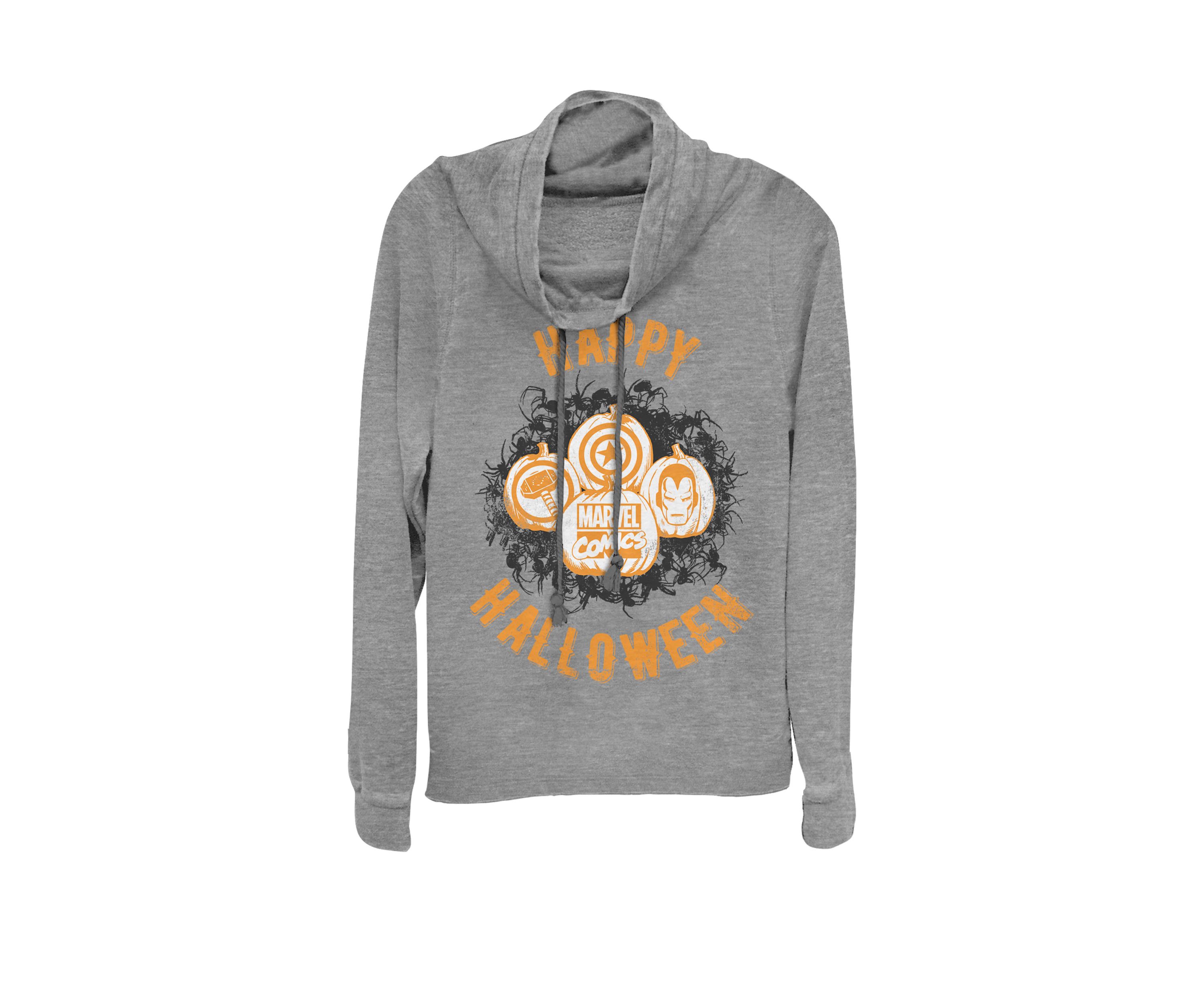 Happy Halloween Comic Icons Pumpkins Cowl Neck Graphic Pullover