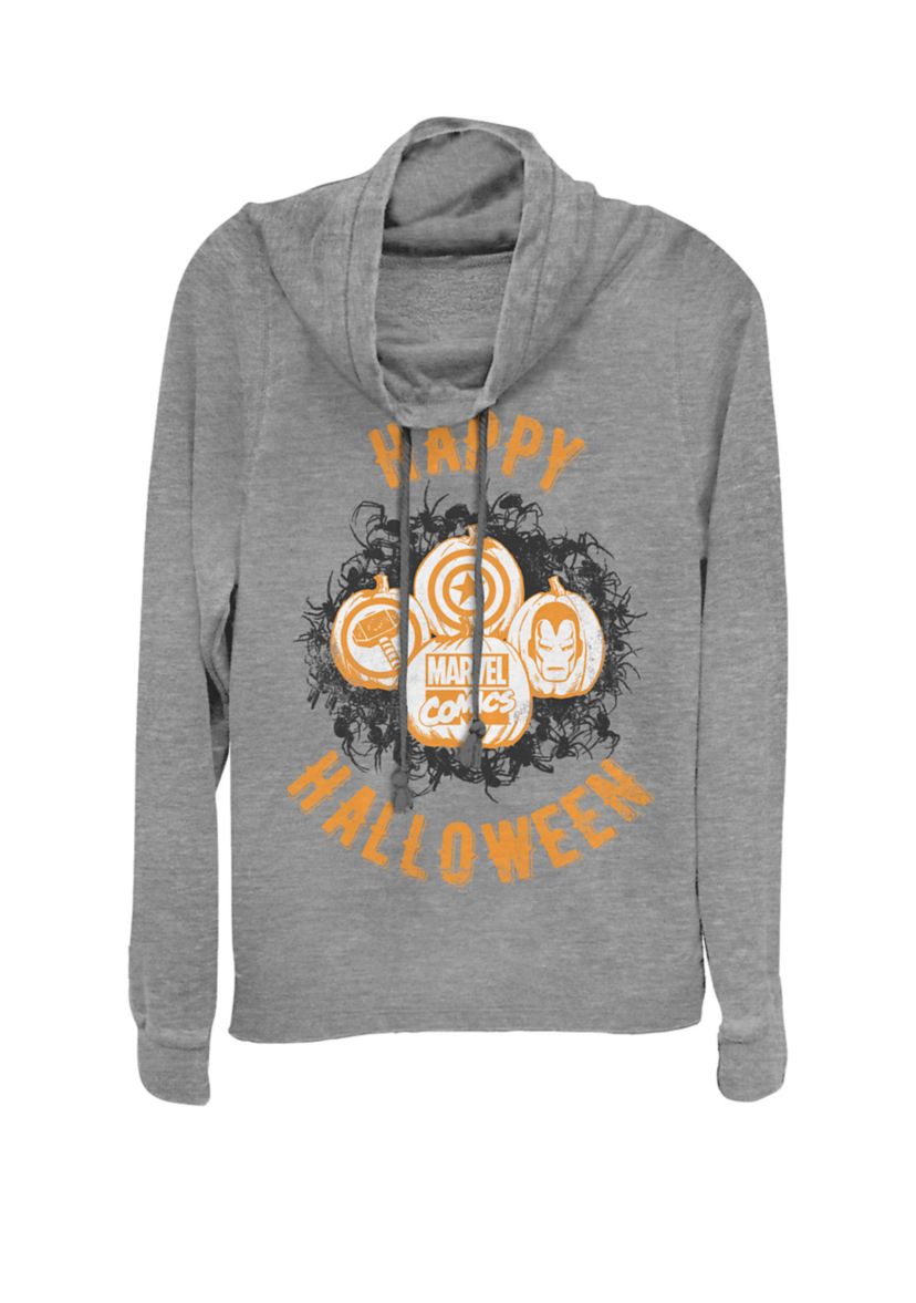 Happy Halloween Comic Icons Pumpkins Cowl Neck Graphic Pullover