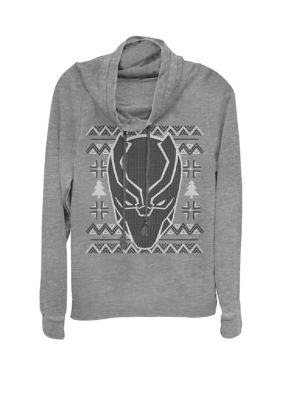Marvel Women's Black Panther Mask Sweater Print Cowl Neck Graphic Pullover, Grey, XSmall