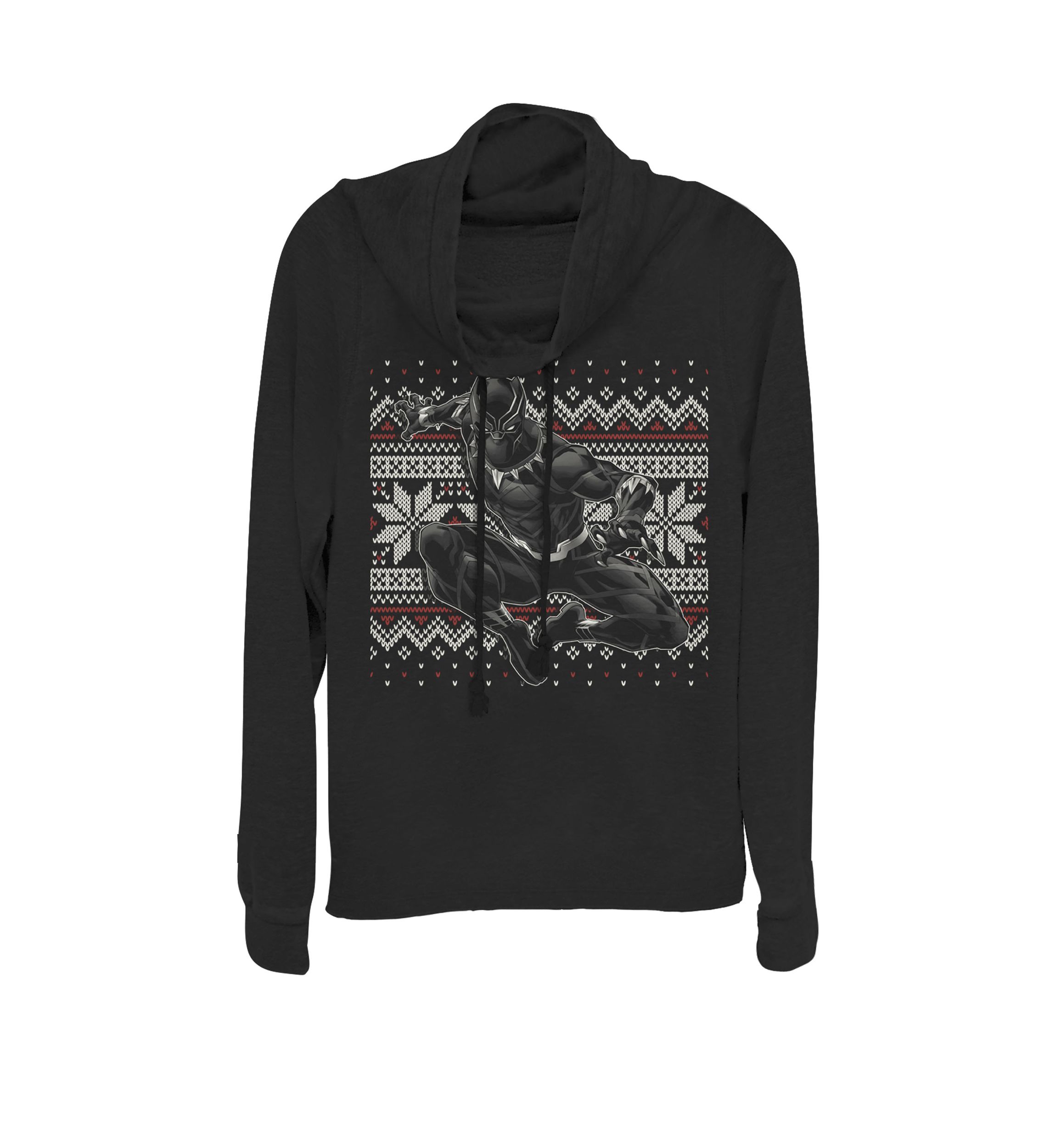  Black Panther Holiday Ugly Sweater Print Cowl Neck Graphic Pullover 