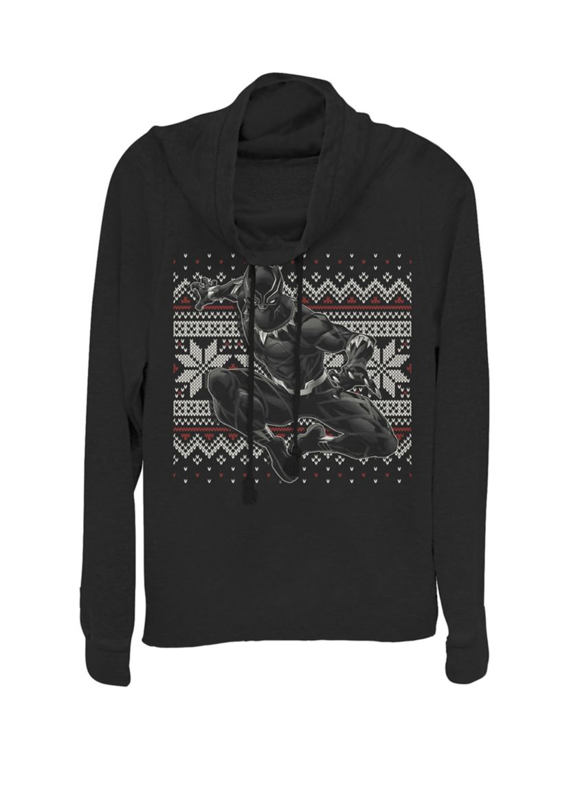  Black Panther Holiday Ugly Sweater Print Cowl Neck Graphic Pullover 