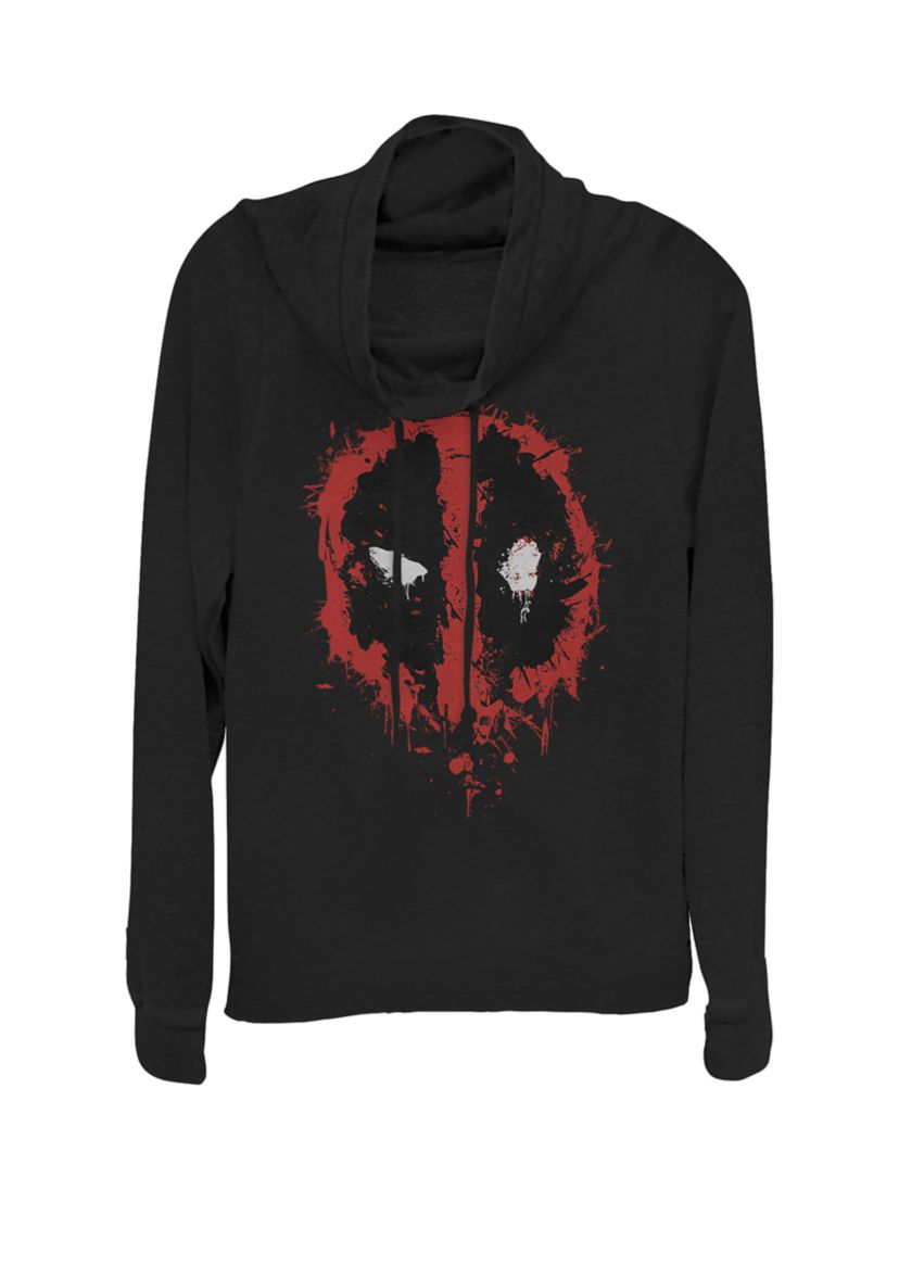  Deadpool Splatter Icon Cowl Neck Graphic Pullover 