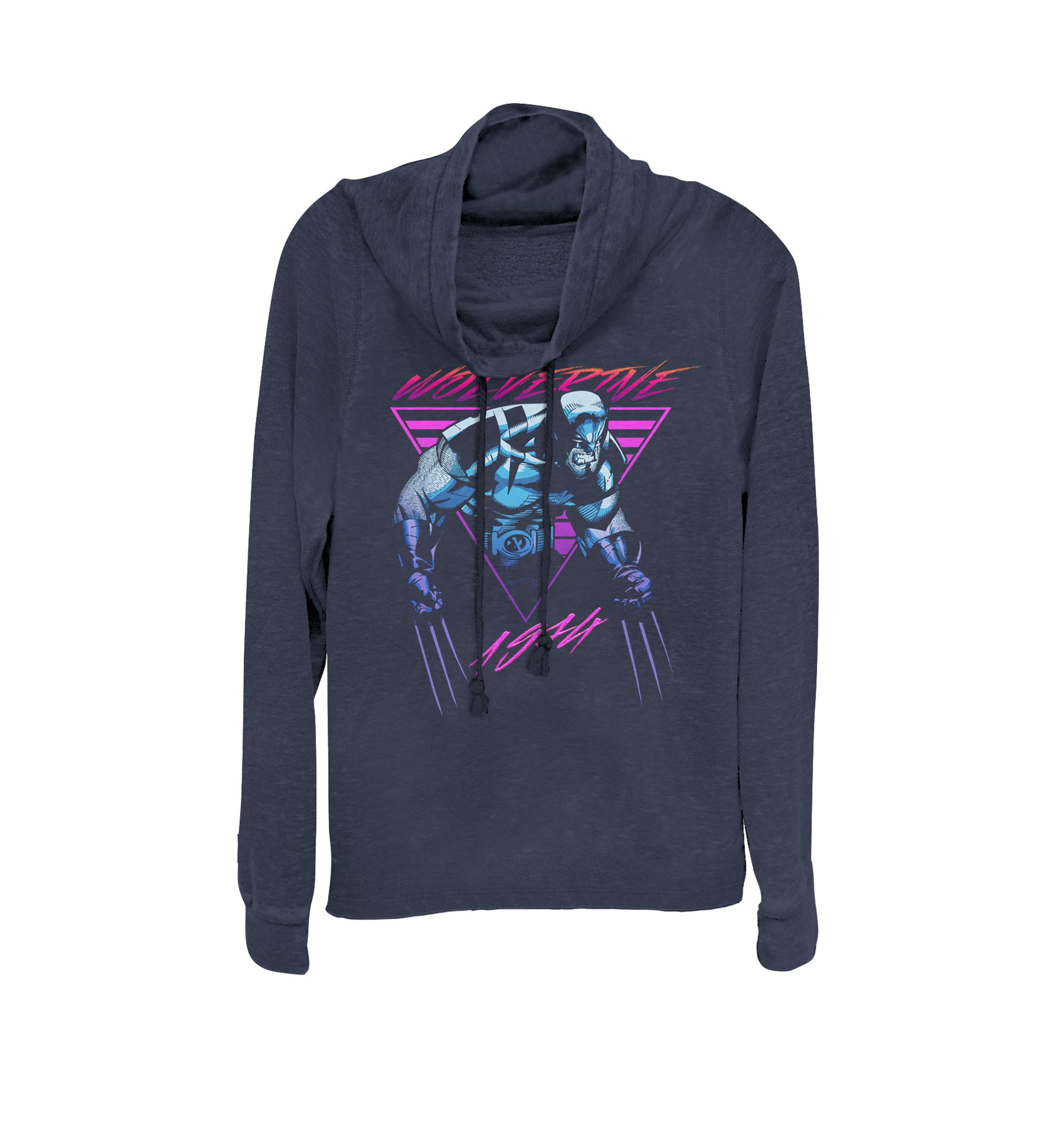  X-Men Wolverine Neon Retro Logan Cowl Neck Graphic Pullover 