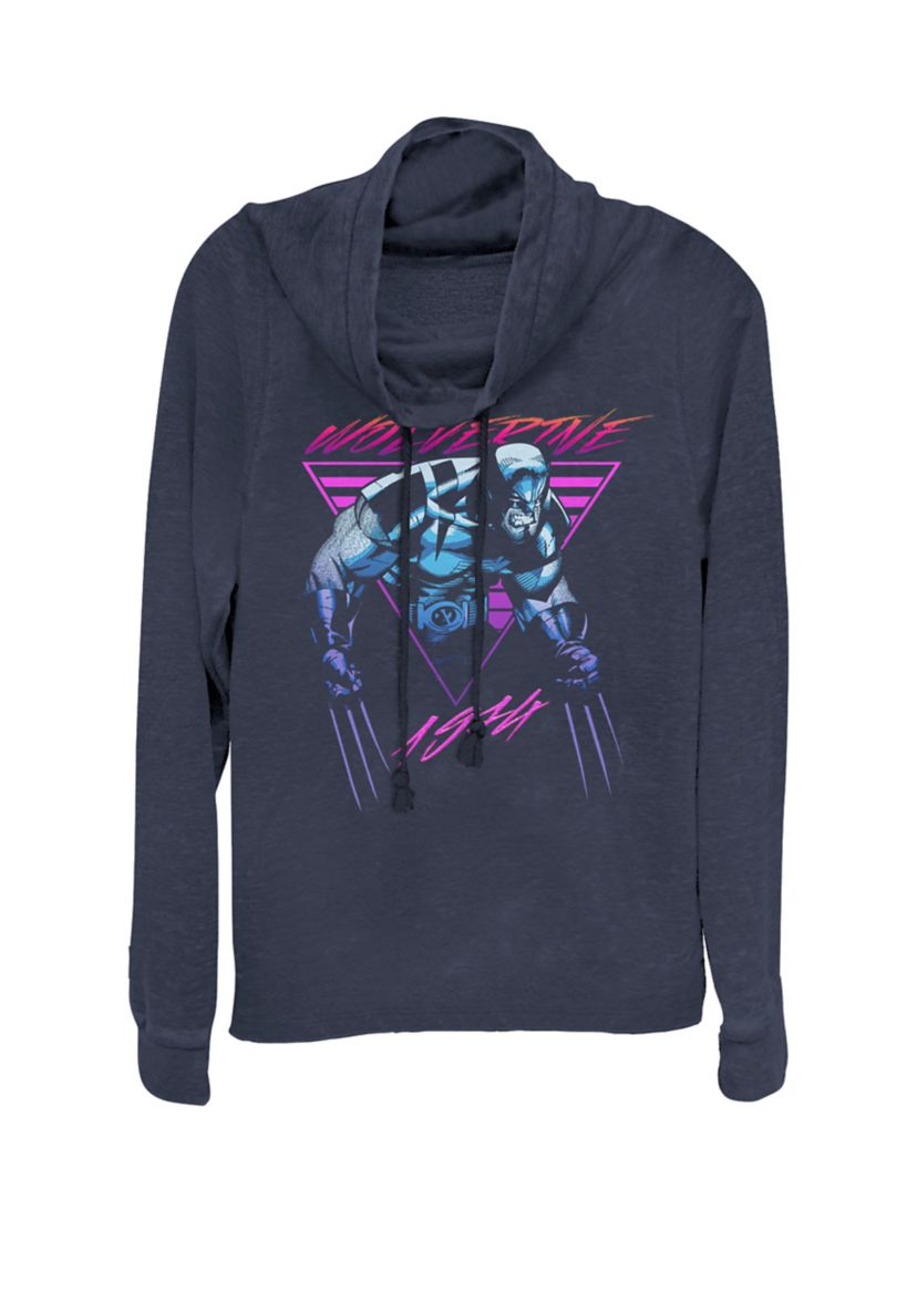  X-Men Wolverine Neon Retro Logan Cowl Neck Graphic Pullover 