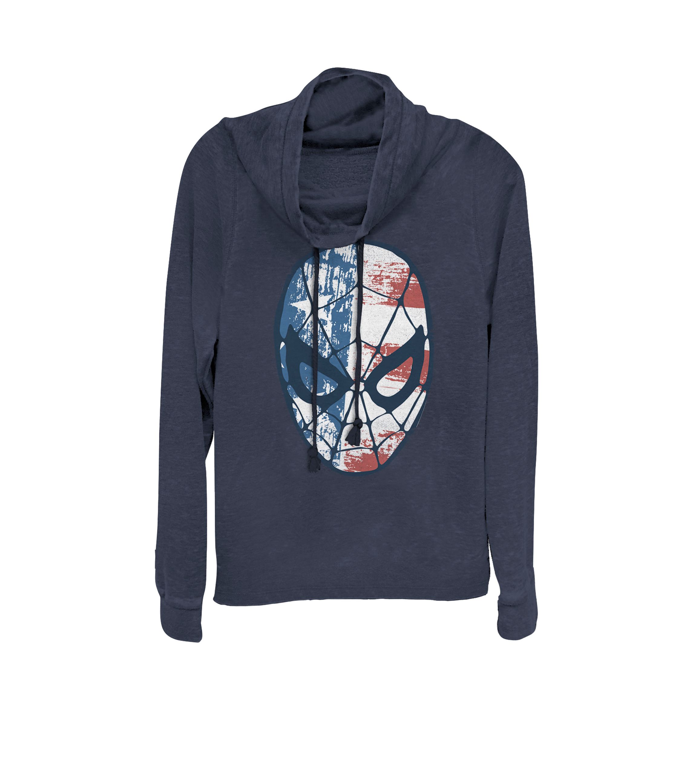 Spider-Man American Flag Face Vintage Cowl Neck Graphic Pullover