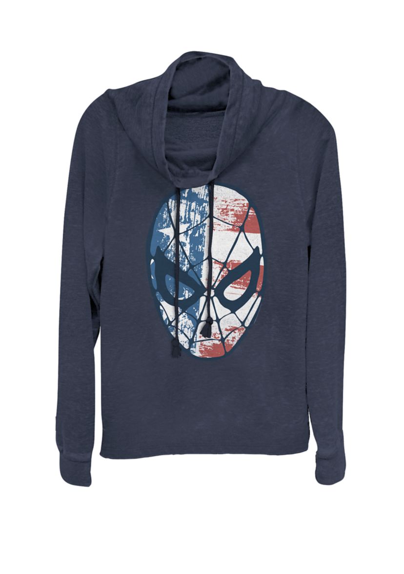 Spider-Man American Flag Face Vintage Cowl Neck Graphic Pullover