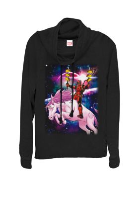 Marvel Women's Deadpool Space Unicorn Tacos Cowl Neck Graphic Pullover, Black, XSmall