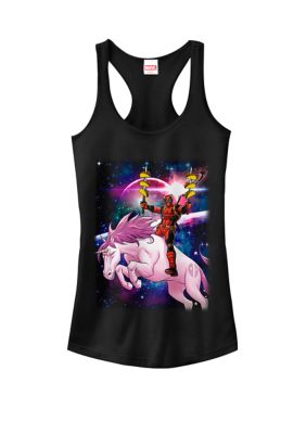 Marvel Women's Deadpool Space Unicorn Tacos Graphic Racerback Tank Top, Black, XXL