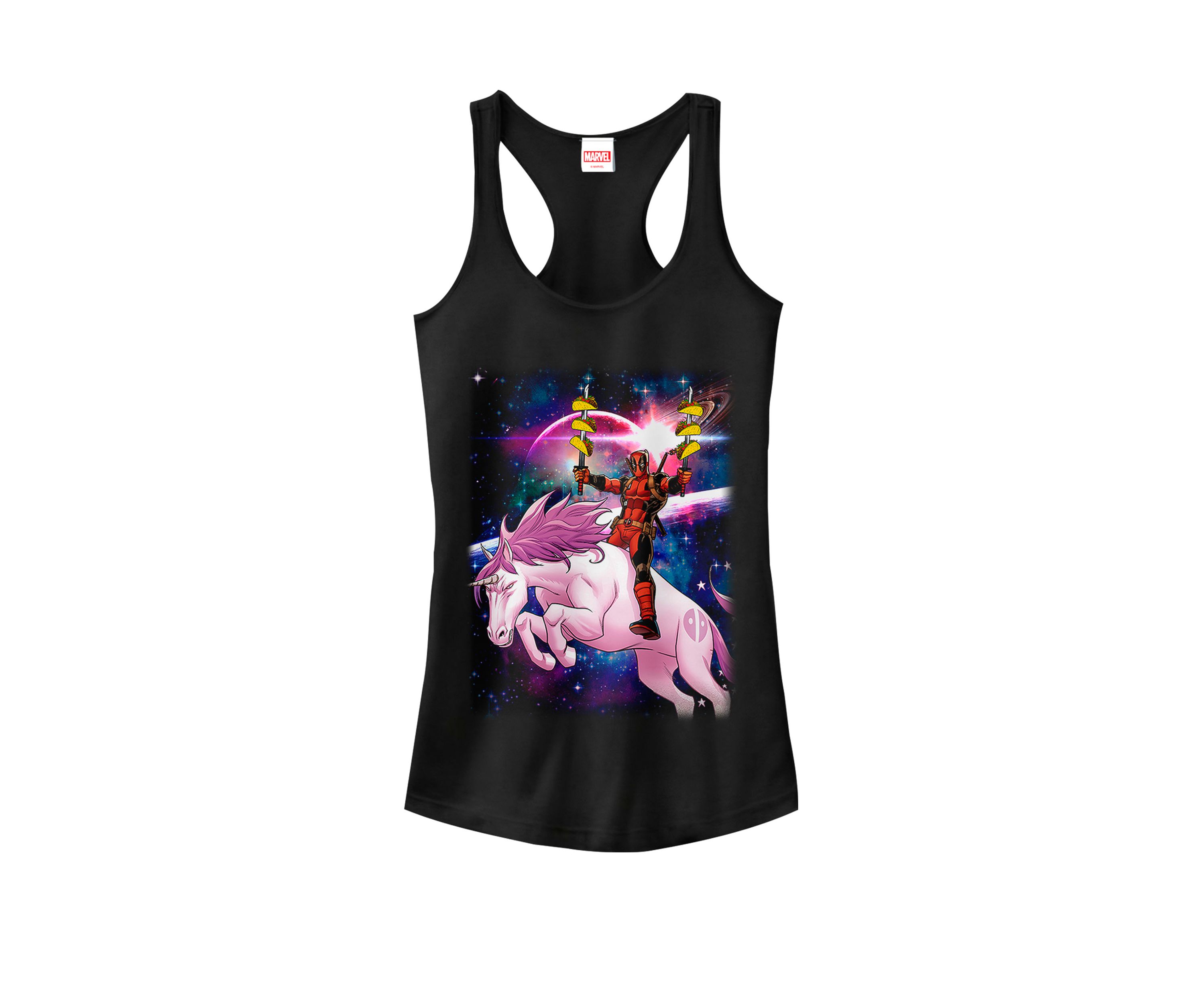 Deadpool Space Unicorn Tacos Graphic Racerback Tank