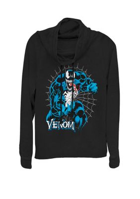 Marvel Women's Venom Tangled In Web Cowl Neck Graphic Pullover, Black, XSmall