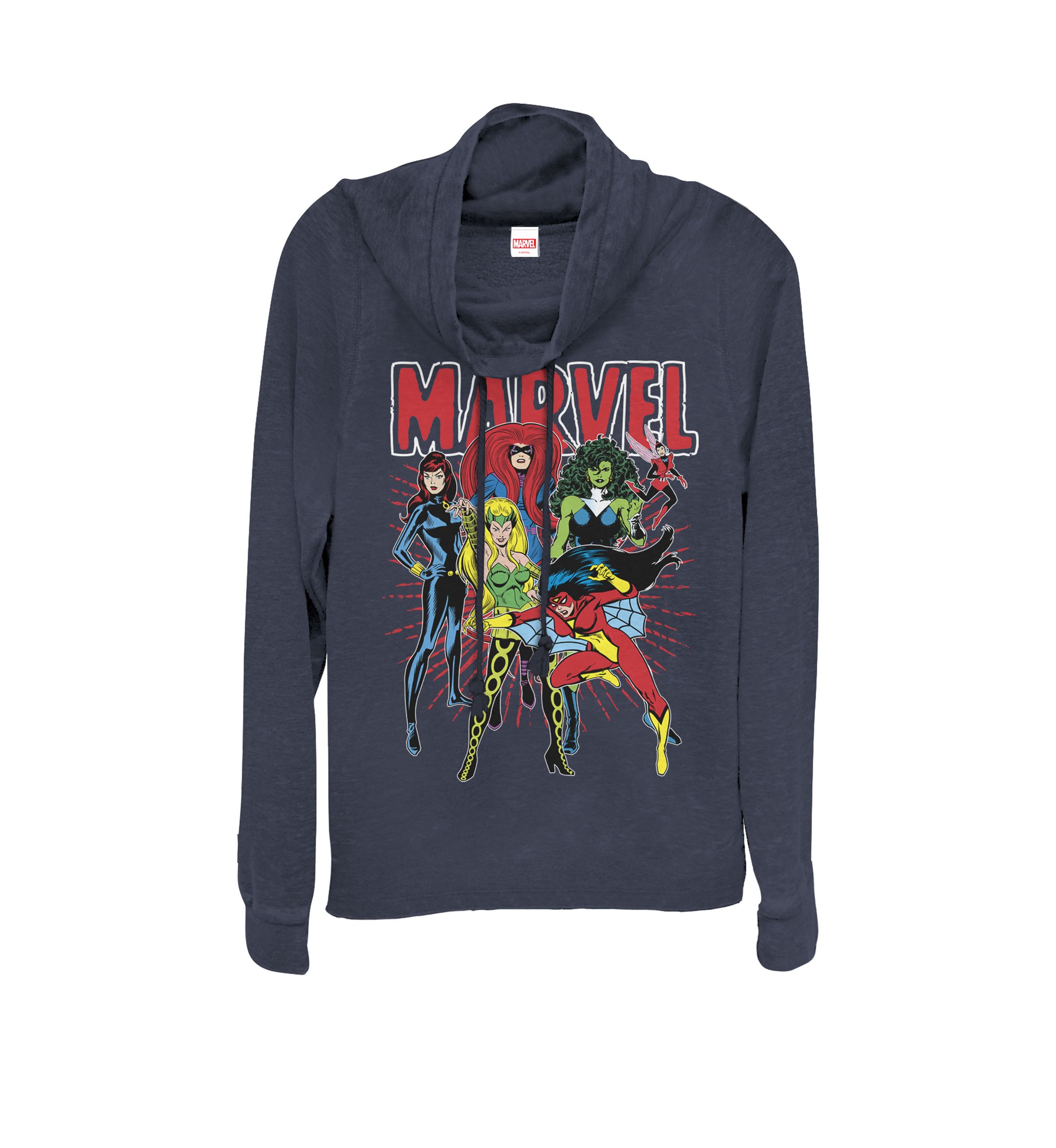  Classic Comics Retro Super Women Group Cowl Neck Graphic Pullover 