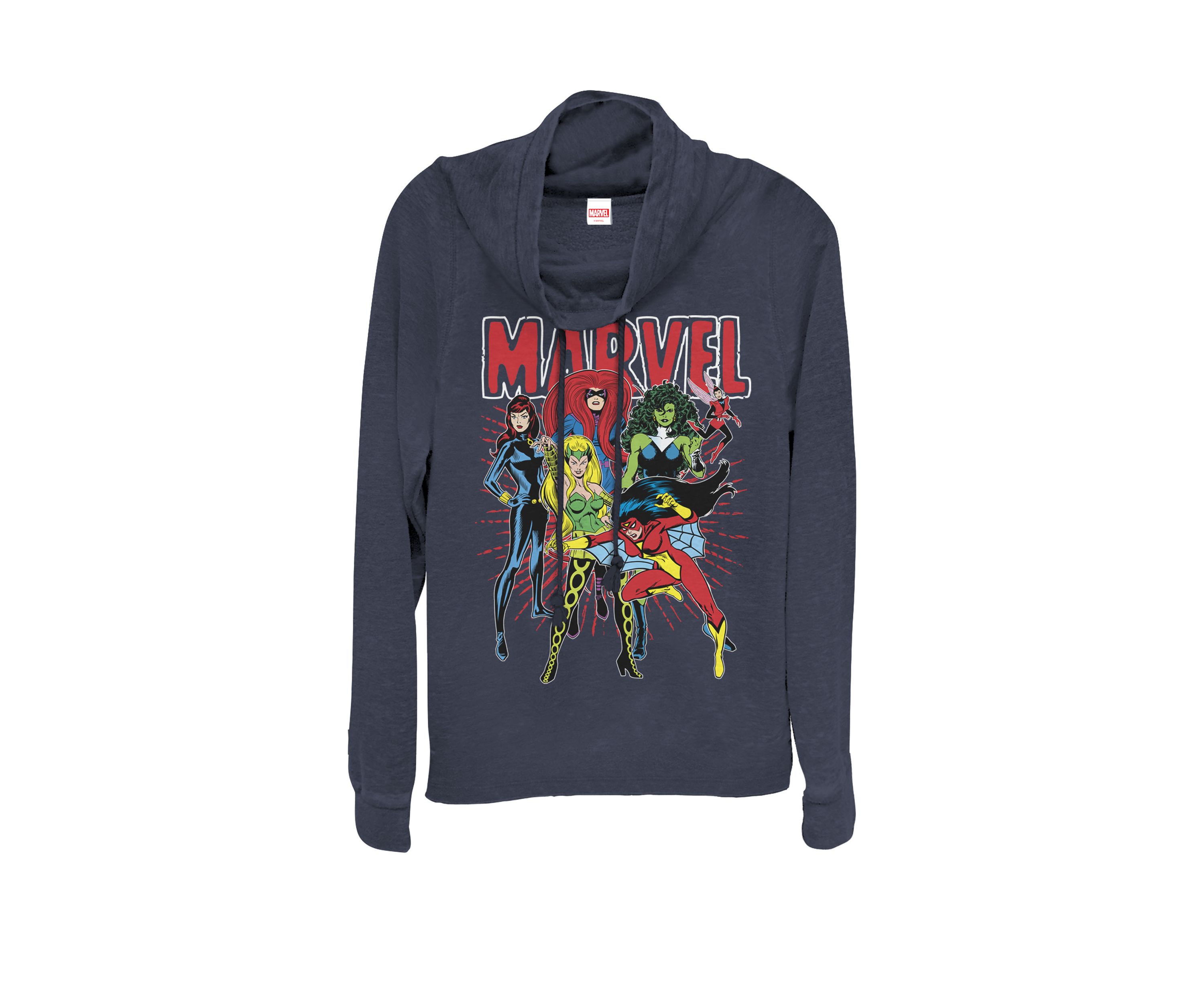  Classic Comics Retro Super Women Group Cowl Neck Graphic Pullover 