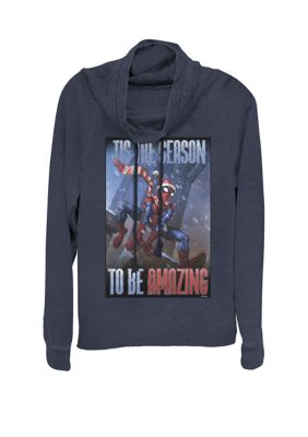 Marvel Women's Christmas Spider-Man Tis The Season To Be Amazing Cowl Neck Graphic Pullover, Navy Blue, XXL