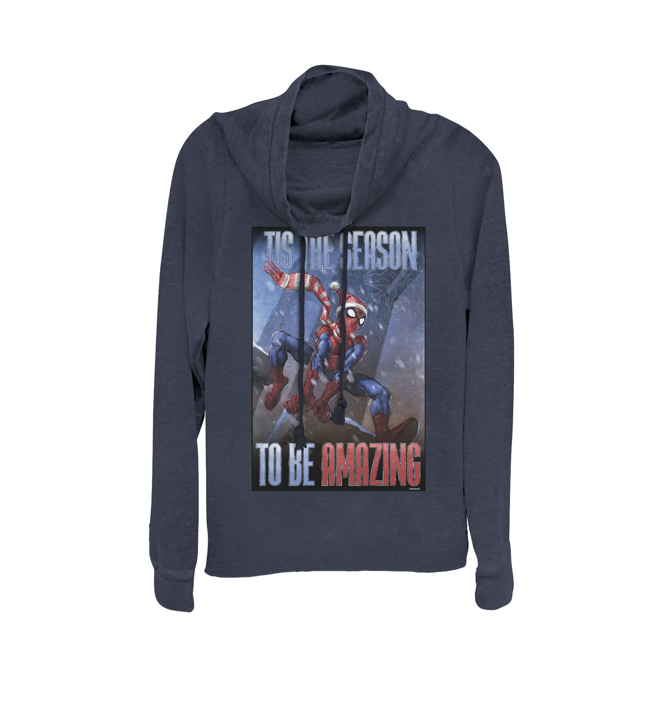 Christmas Spider-Man Tis The Season To Be Amazing Cowl Neck Graphic Pullover 