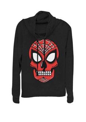 Marvel Women's Spider Man Sugar Skull Cowl Neck Graphic Pullover, Black, XSmall