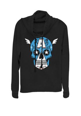 Marvel Women's Avengers Captain America Sugar Skull Cowl Neck Graphic Pullover, Black, XSmall