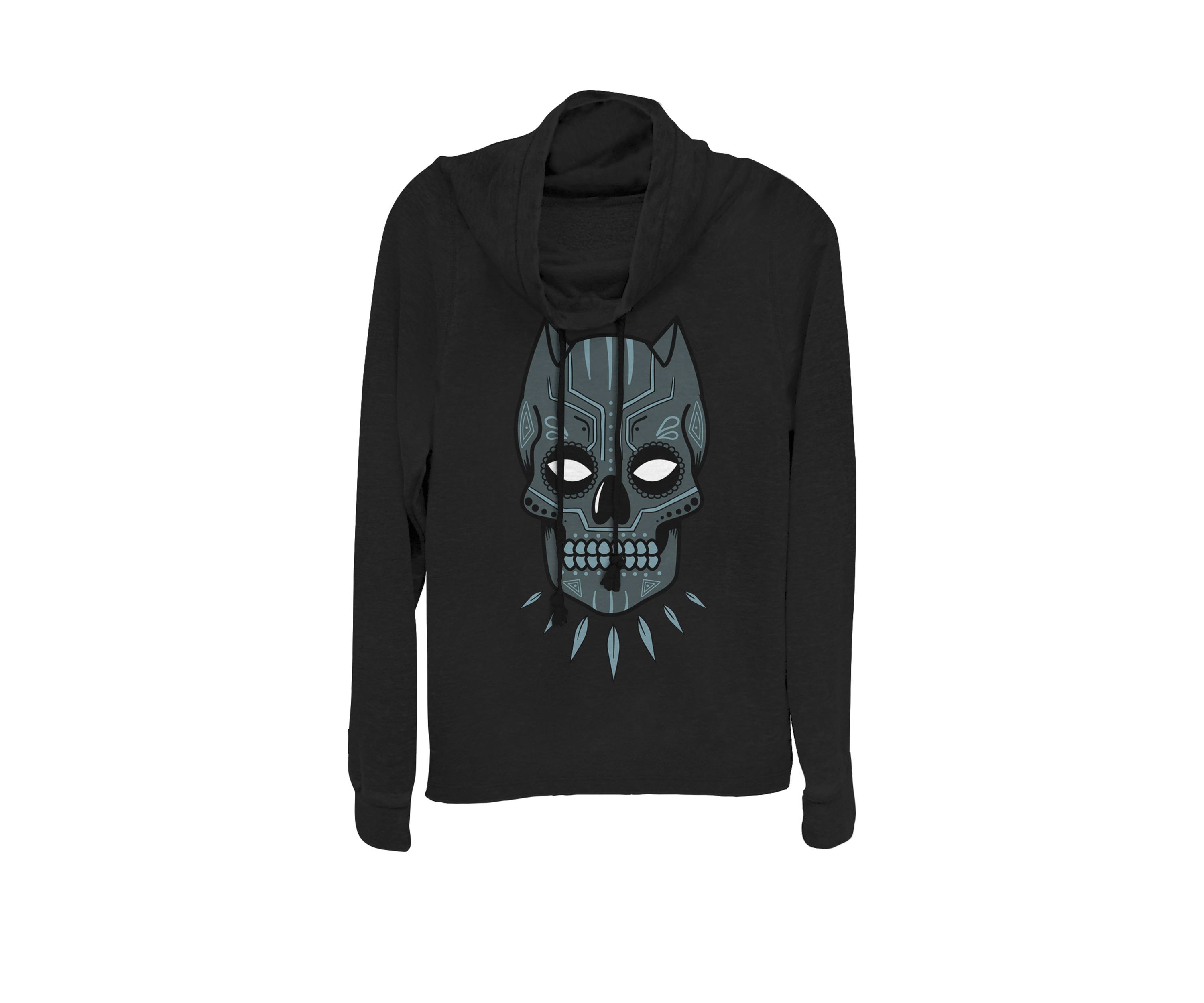  Black Panther Sugar Skull Cowl Neck Graphic Pullover 