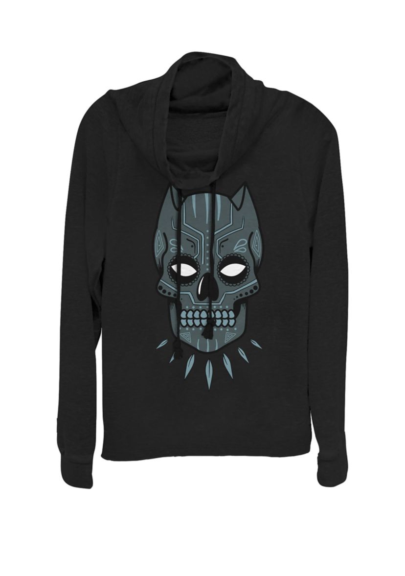  Black Panther Sugar Skull Cowl Neck Graphic Pullover 