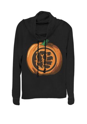 Marvel Women's Avengers Hulk Fist Halloween Pumpkin Cowl Neck Graphic Pullover, Black, XSmall