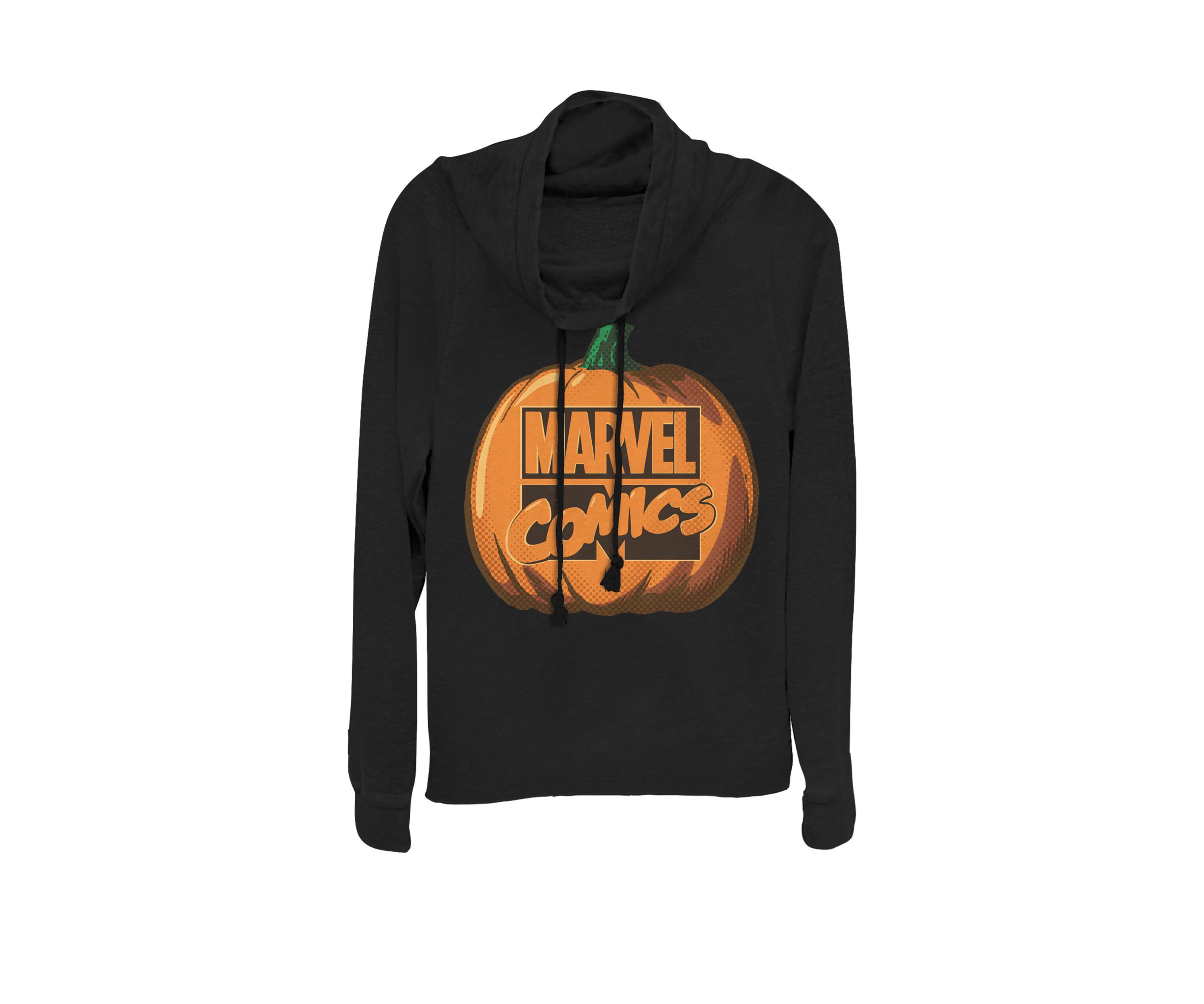  Comics Logo Halloween Pumpkin Cowl Neck Graphic Pullover 