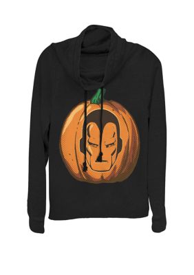 Marvel Women's Avengers Iron Man Halloween Pumpkin Cowl Neck Graphic Pullover, Black, XSmall