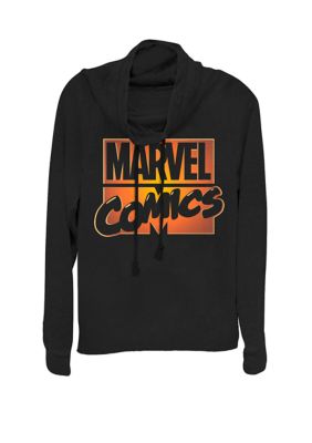 Marvel Women's Comics Orange Glow Halloween Logo Cowl Neck Graphic Pullover, Black, XSmall