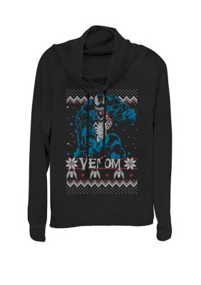 Marvel Women's Venom Ugly Sweater Print Cowl Neck Graphic Pullover, Black, XSmall