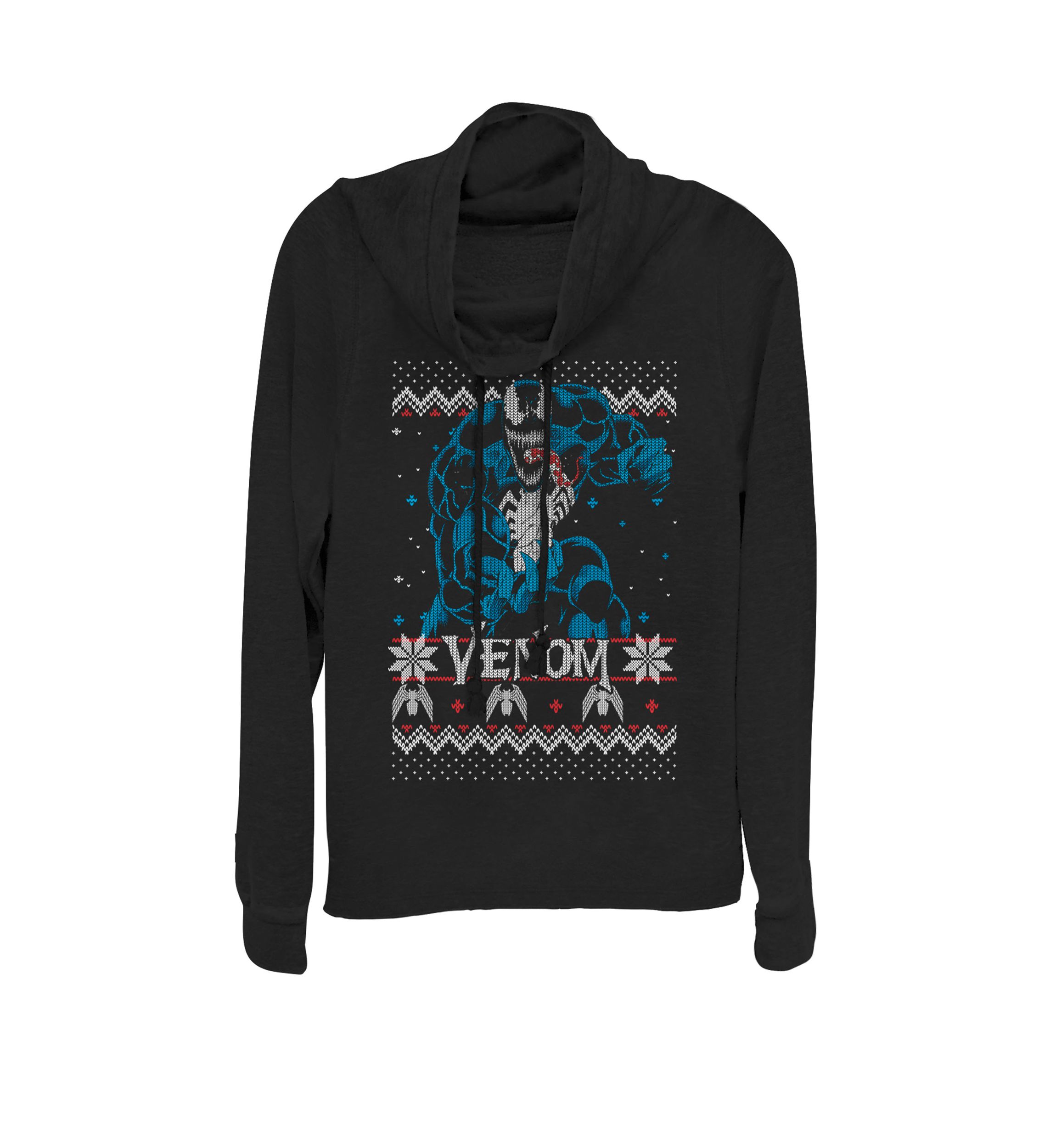 Venom Ugly Sweater Print Cowl Neck Graphic Pullover