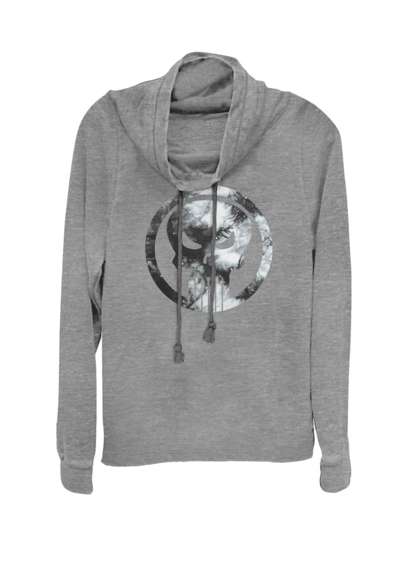Punisher Tie Dye Mask Logo Cowl Neck Graphic Pullover