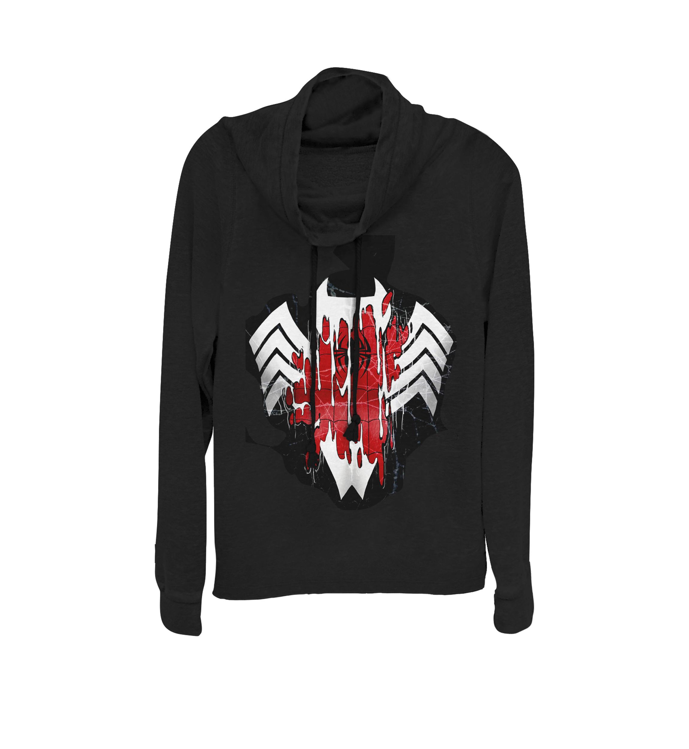 Venom Drip Logo Over Spider-Man Cowl Neck Graphic Pullover