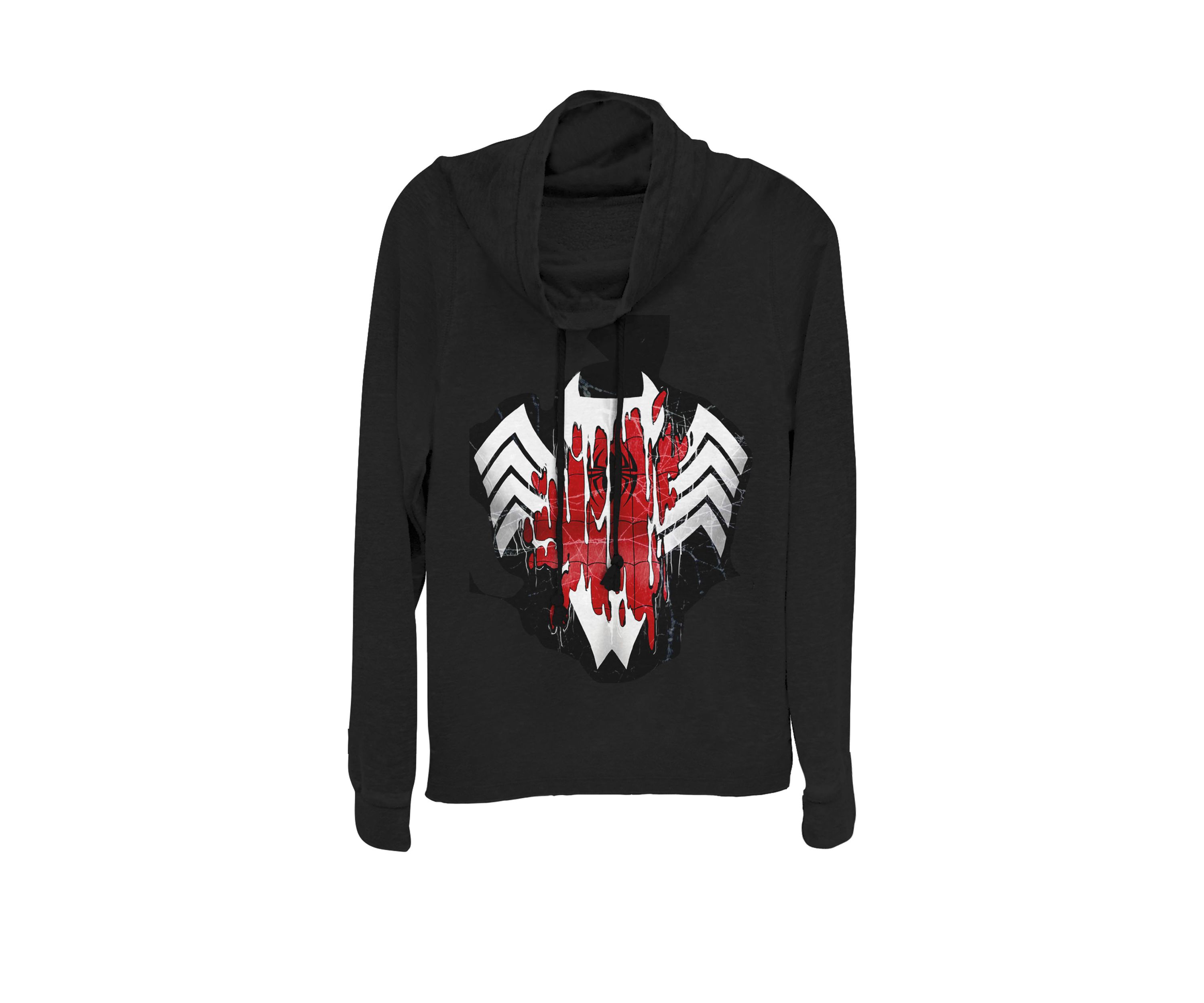 Venom Drip Logo Over Spider-Man Cowl Neck Graphic Pullover